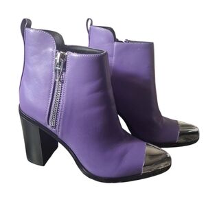 Katy Perry Collections Purple Leather Ankle Boots with Metallic Silver Toe